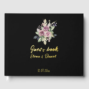 Watercolor  rose black dress wedding elegant guest book