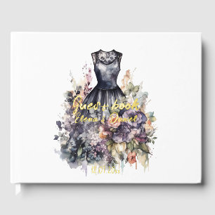 Watercolor rose black dress wedding guest book