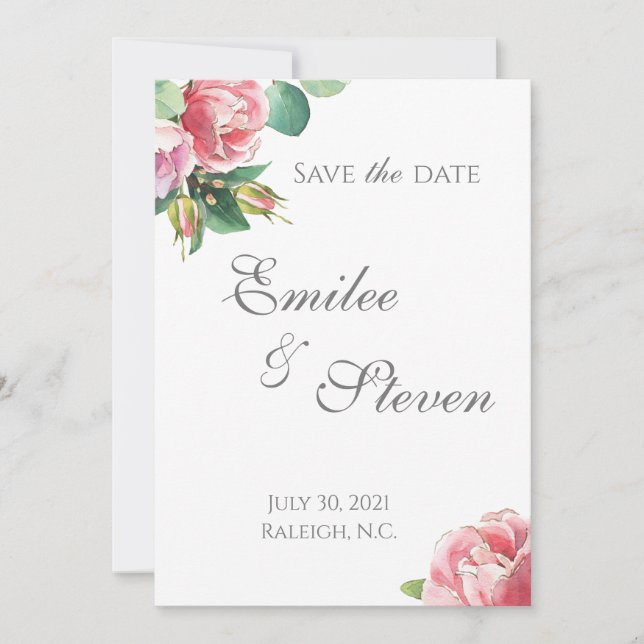 Watercolor Rose Border Wedding Announcement (Front)