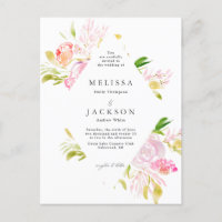 Watercolor Rose Bouquet Diamond Wedding Invitation