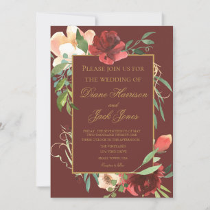 Watercolor Rose Bouquet Frame Invitation