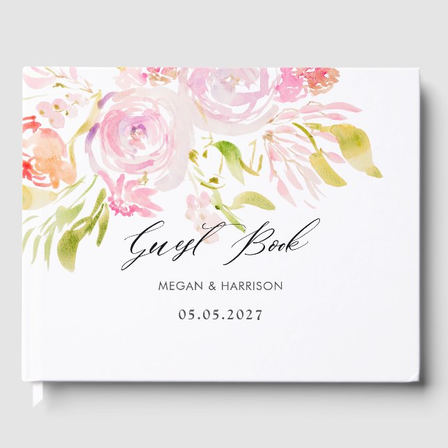 Watercolor rose bouquet  guest book (Front)