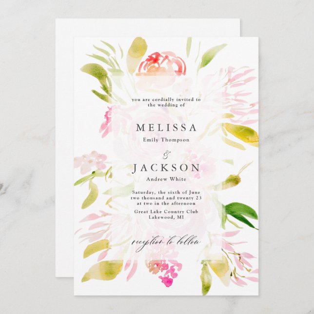 Watercolor Rose bouquet Invitation (Front/Back)