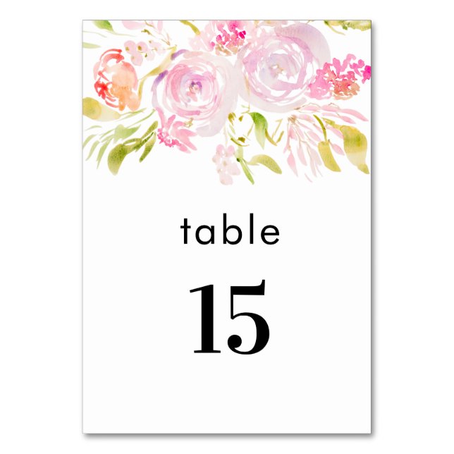 Watercolor Rose bouquet Table Number (Front)