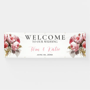 Watercolor Rose Bouquet Wedding Banner