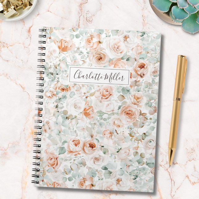 Watercolor Rose Eucalyptus Leaves Greenery Floral Notebook (In situ)
