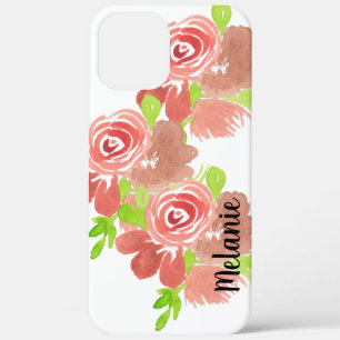 Watercolor Rose Floral Blush Pink Monogrammed iPhone 12 Pro Max Case