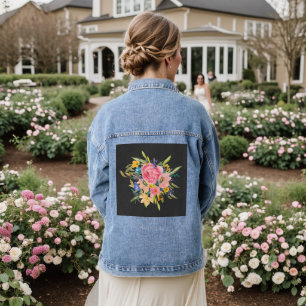 Watercolor Rose Floral Bouquet Denim Jacket