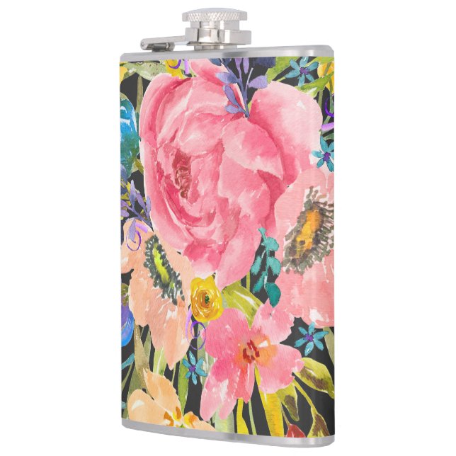 Watercolor Rose Floral Bouquet Hip Flask (Left)