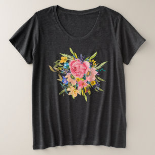 Watercolor Rose Floral Bouquet Plus Size T-Shirt