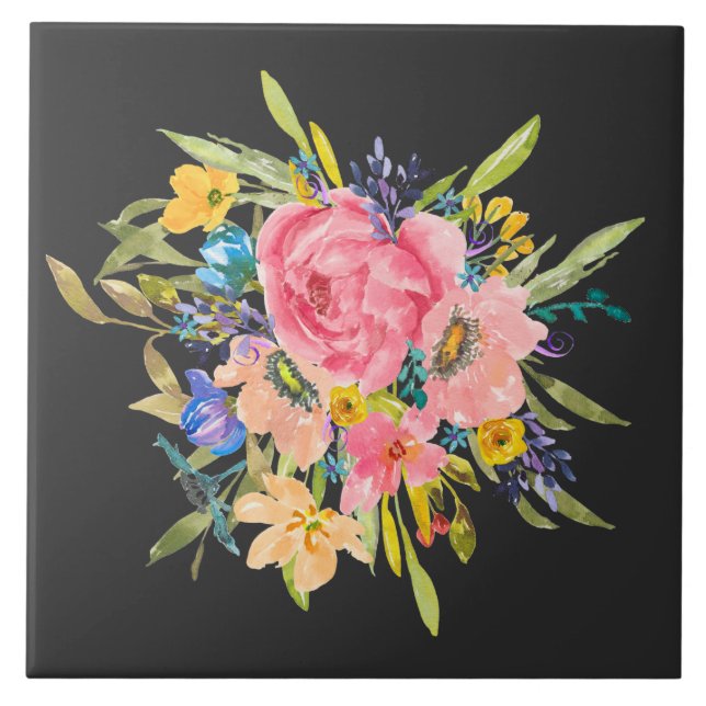 Watercolor Rose Floral Bouquet Tile (Front)