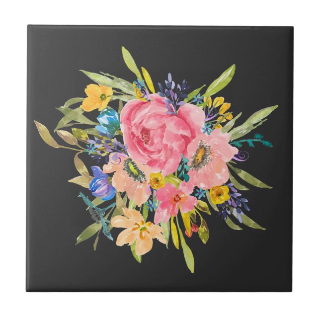 Watercolor Rose Floral Bouquet Tile (Front)