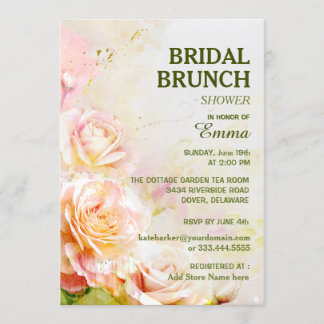 Watercolor Rose Floral Bridal Brunch Shower Invitation
