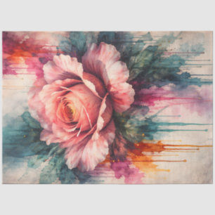 Watercolor Rose Floral Decoupage Paper