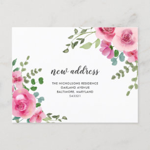 Watercolor Rose Floral New Address We Have Moved  Announcement Postcard