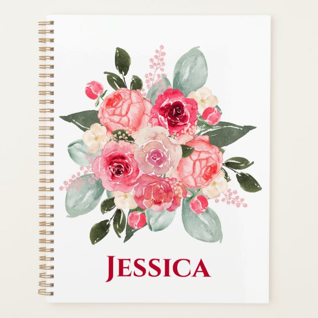 Watercolor Rose Floral Pattern Planner (Front)
