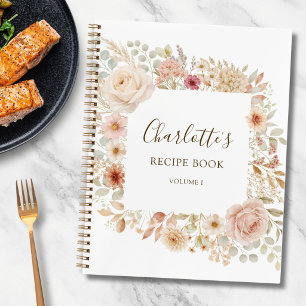 Watercolor Rose Floral Personalised Recipe Book