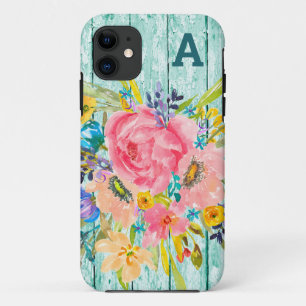 Watercolor Rose Floral Spray with Initial Case-Mate iPhone Case