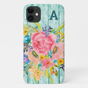 Watercolor Rose Floral Spray with Initial Case-Mate iPhone Case