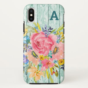 Watercolor Rose Floral Spray with Initial Case-Mate iPhone Case