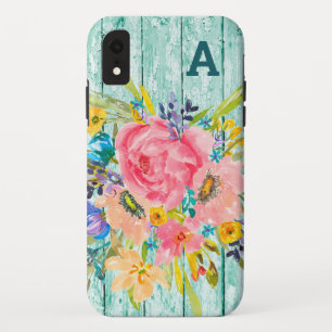 Watercolor Rose Floral Spray with Initial Case-Mate iPhone Case