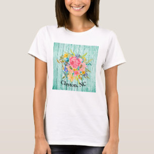 Watercolor Rose Floral Spray Your Town Personalise T-Shirt
