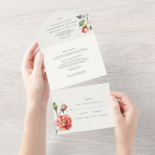 Watercolor Rose flower All In One Invitation