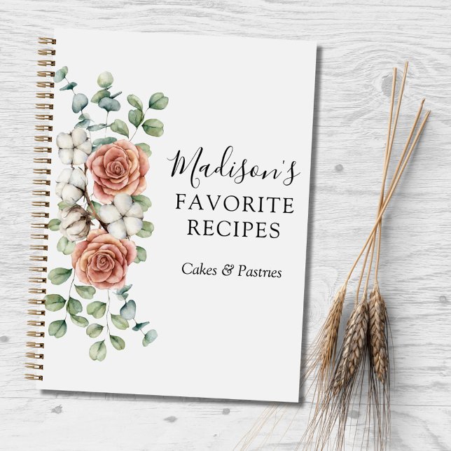 Watercolor Rose Flower Eucalyptus Recipe Book (In situ)