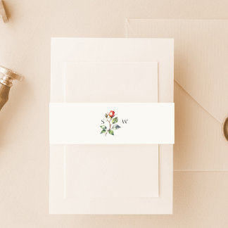 Watercolor Rose flower  Invitation Belly Band