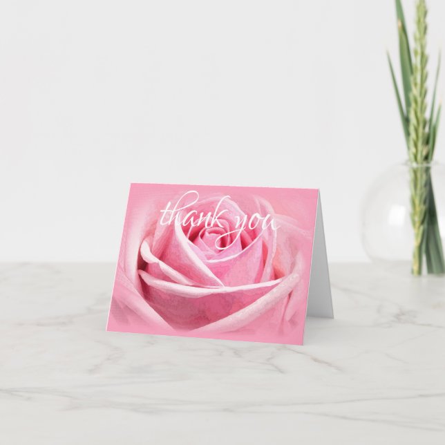 Watercolor Rose Flower Thank You Hand Script Text Card (Front)