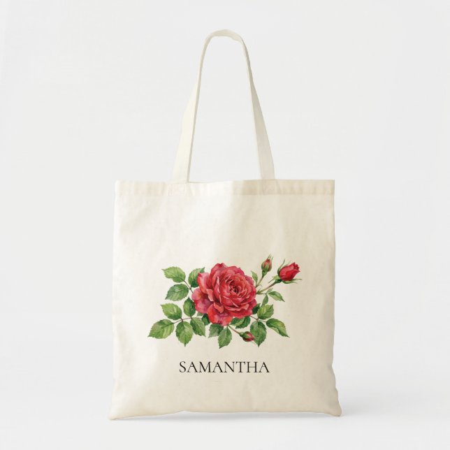 Watercolor Rose Flower Tote Bag (Front)