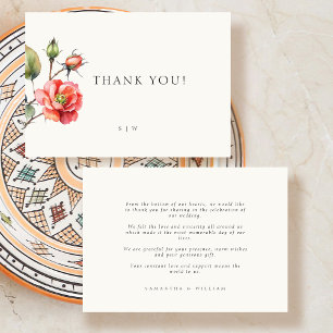 Watercolor Rose flower Wedding Thank You Card
