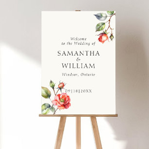 Watercolor Rose flower Wedding Welcome sign