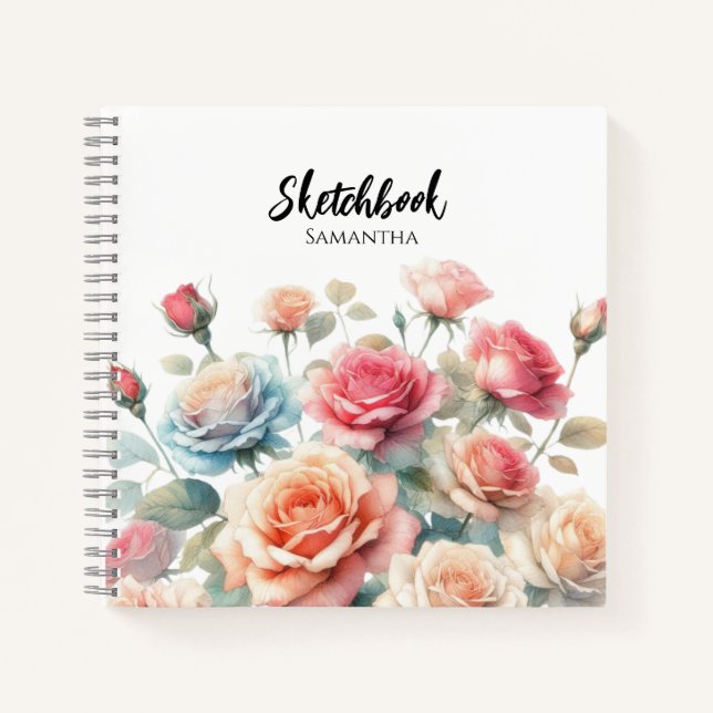 Watercolor Rose Flowers Sketchbook Notebook (Front)