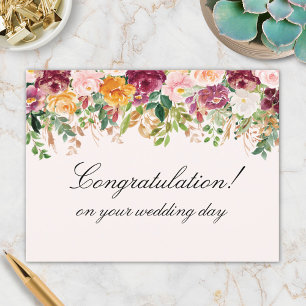 Watercolor Rose Flowers Wedding Congratulation Postcard