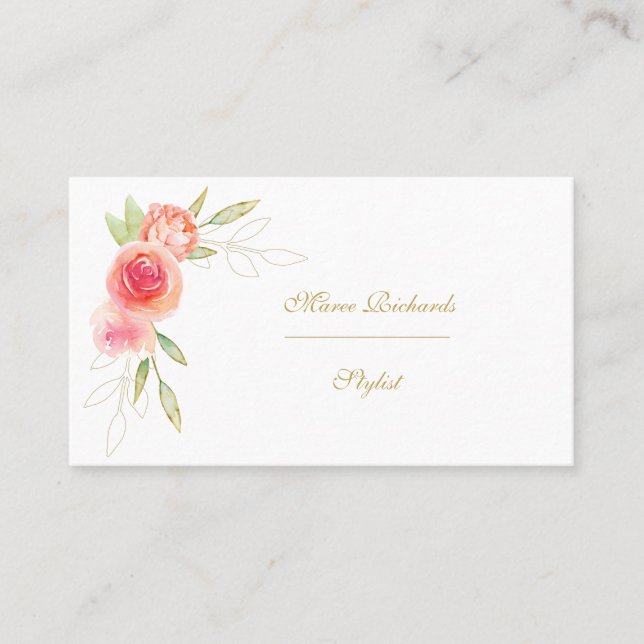 Watercolor Rose Frame Business Card (Front)