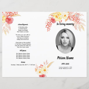WATERCOLOR ROSE Funeral Program Template