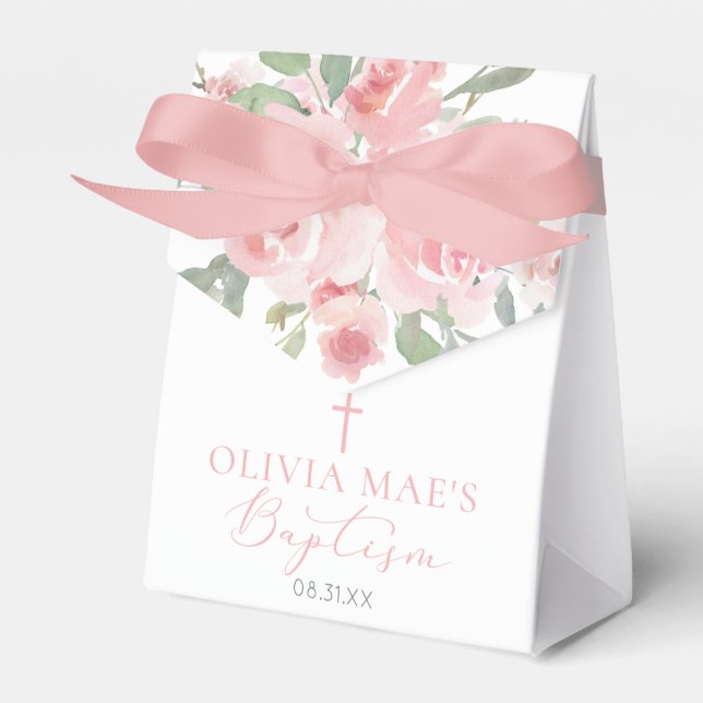 Watercolor Rose Garden Girl Baptism Favour Box (Front Side)