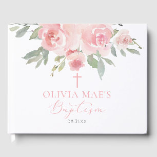 Watercolor Rose Garden Girl Baptism Guest Book