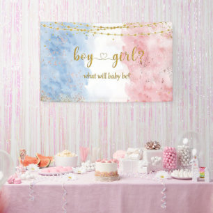 Watercolor Rose Gold and Navy Blue He or She Banner