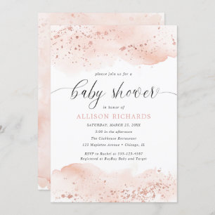 Watercolor rose gold blush pink girl baby shower invitation