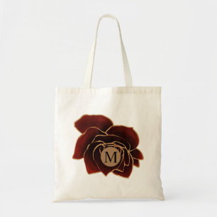 watercolor rose gold burgundy faux foil monogram tote bag