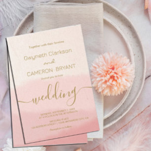 Watercolor Rose Gold Calligraphy Script Wedding Invitation