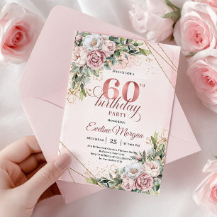Watercolor Rose Gold Eucalyptus 60th Birthday  Invitation