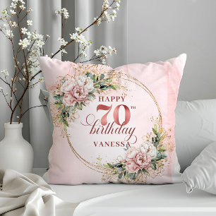 Watercolor Rose Gold Floral Eucalyptus Art 70th  Cushion