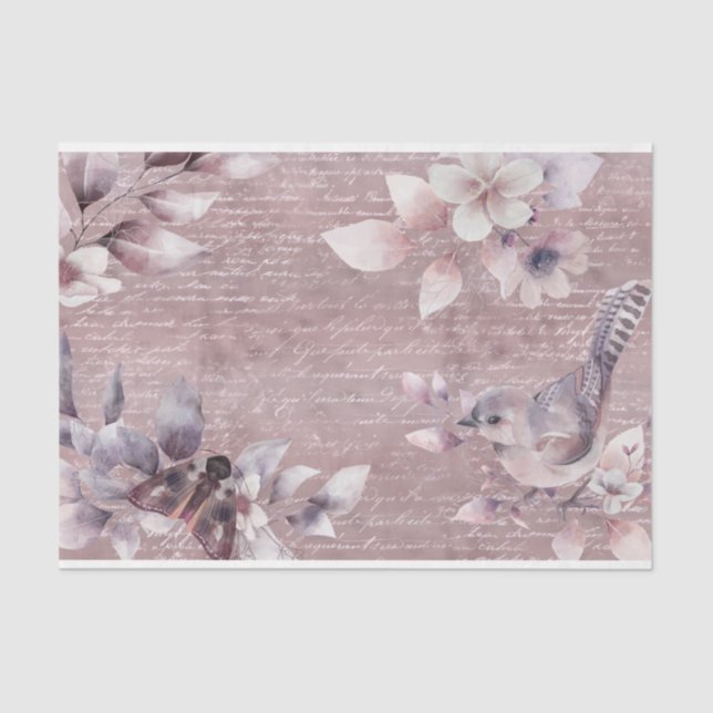Watercolor Rose Gold Handwriting Floral Decoupage Tissue Paper (Front)