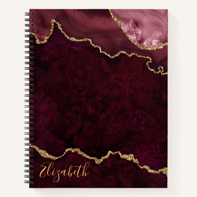 Watercolor Rose Gold Marble Agate Geode Notebook (Front)