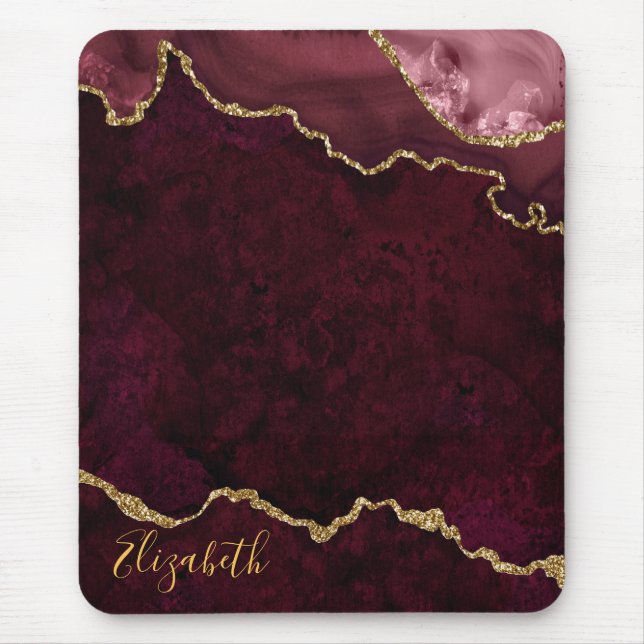 Watercolor Rose Gold Marble Geode Agate Mouse Pad (Front)