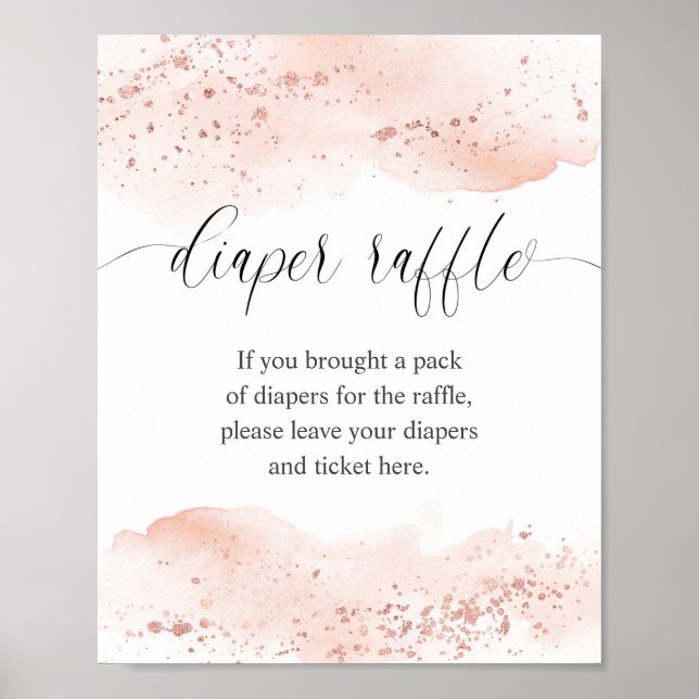 Watercolor rose gold pink girl Diaper raffle sign (Front)