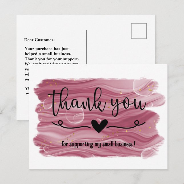 Watercolor Rose Gold Pink Thank You Business Postcard (Front/Back)